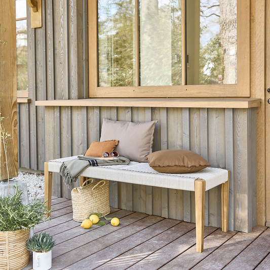 Banc de Jardin Japandi en Teck Massif et Cordage Beige – Livie
