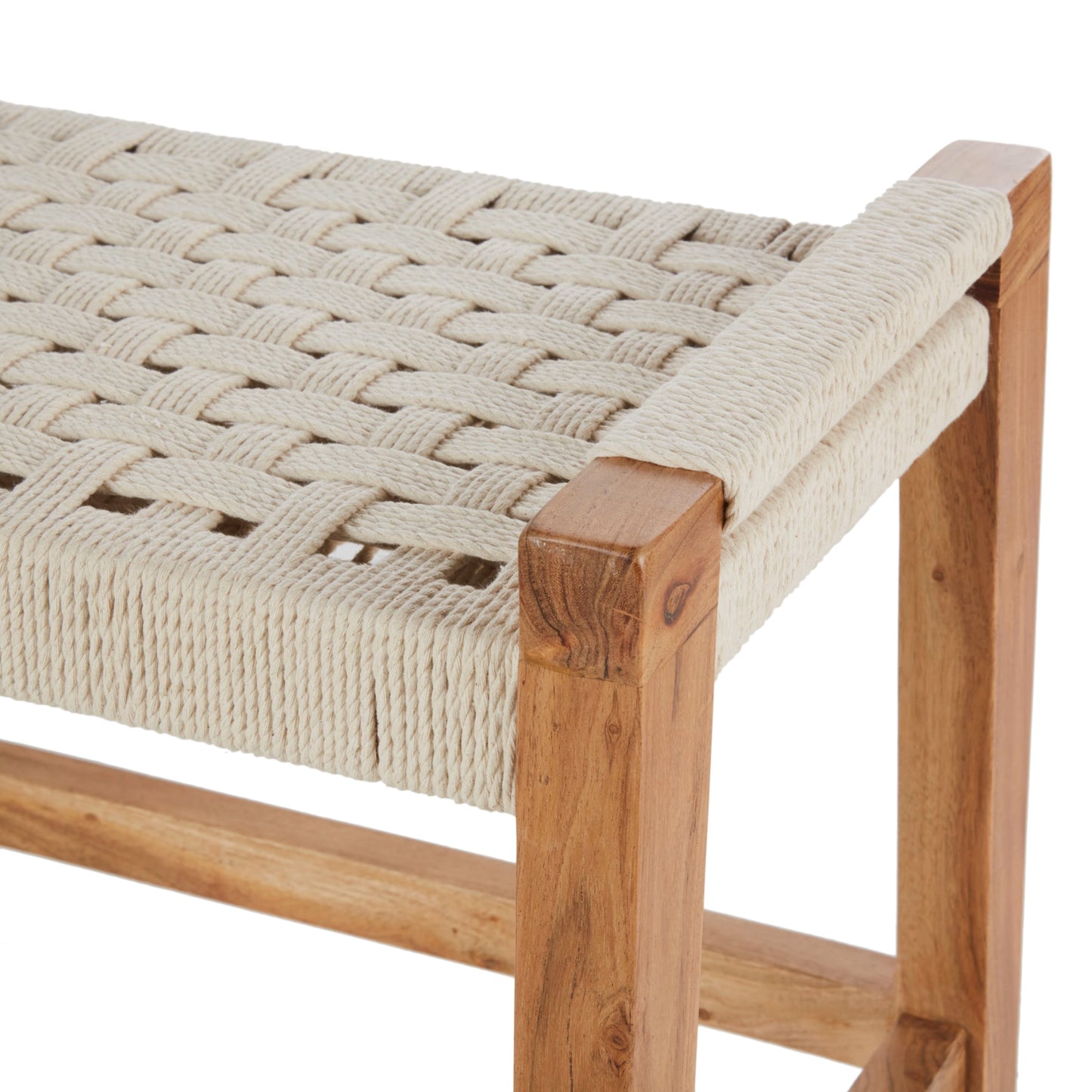 Banc Japandi en acacia et coton blanc – Guillemette