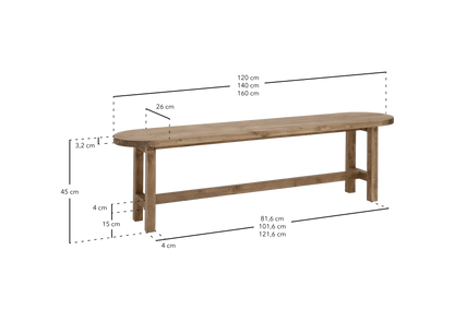 Banc Japandi en bois de sapin vieilli 120x45cm – Olivia