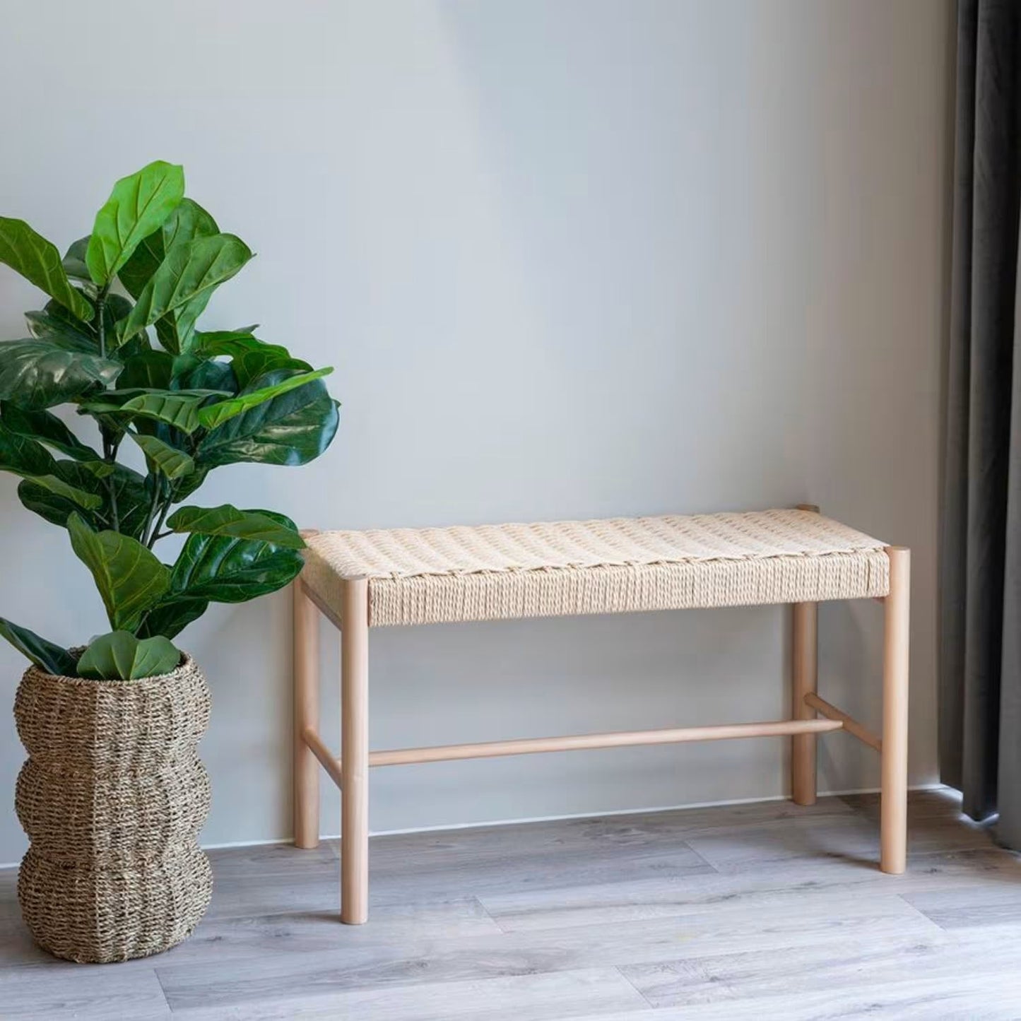 Banc Japandi en bois et corde tressée – Abano