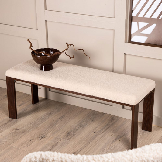 Banc en Tissu Bouclette et Bois Japandi L120cm – Chester