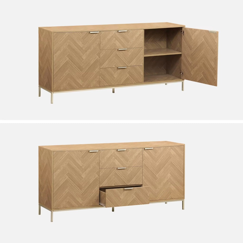 Buffet Japandi effet bois chevrons 2 portes – Budapest