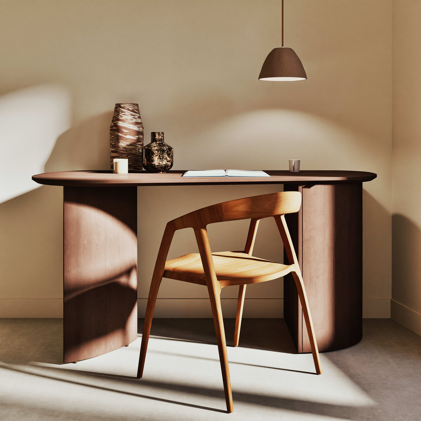 Bureau Japandi 2 portes 4 étagères marron – Lausanne
