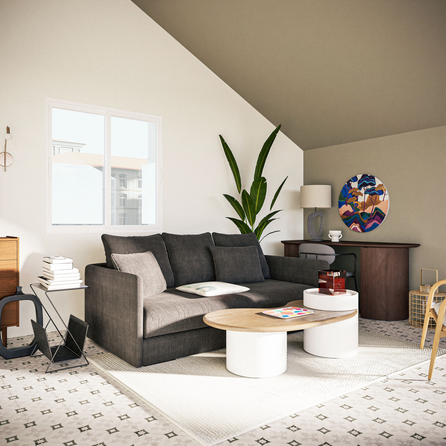 Bureau Japandi 2 portes 4 étagères marron – Lausanne