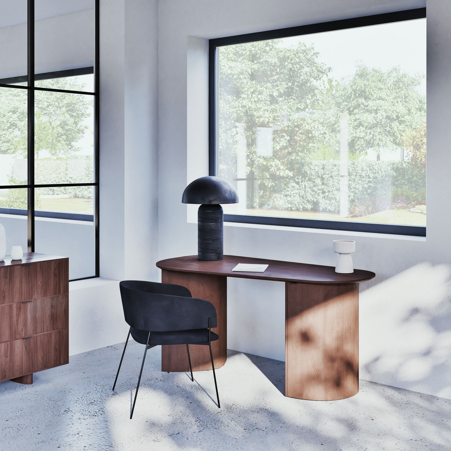 Bureau Japandi 2 portes 4 étagères marron – Lausanne