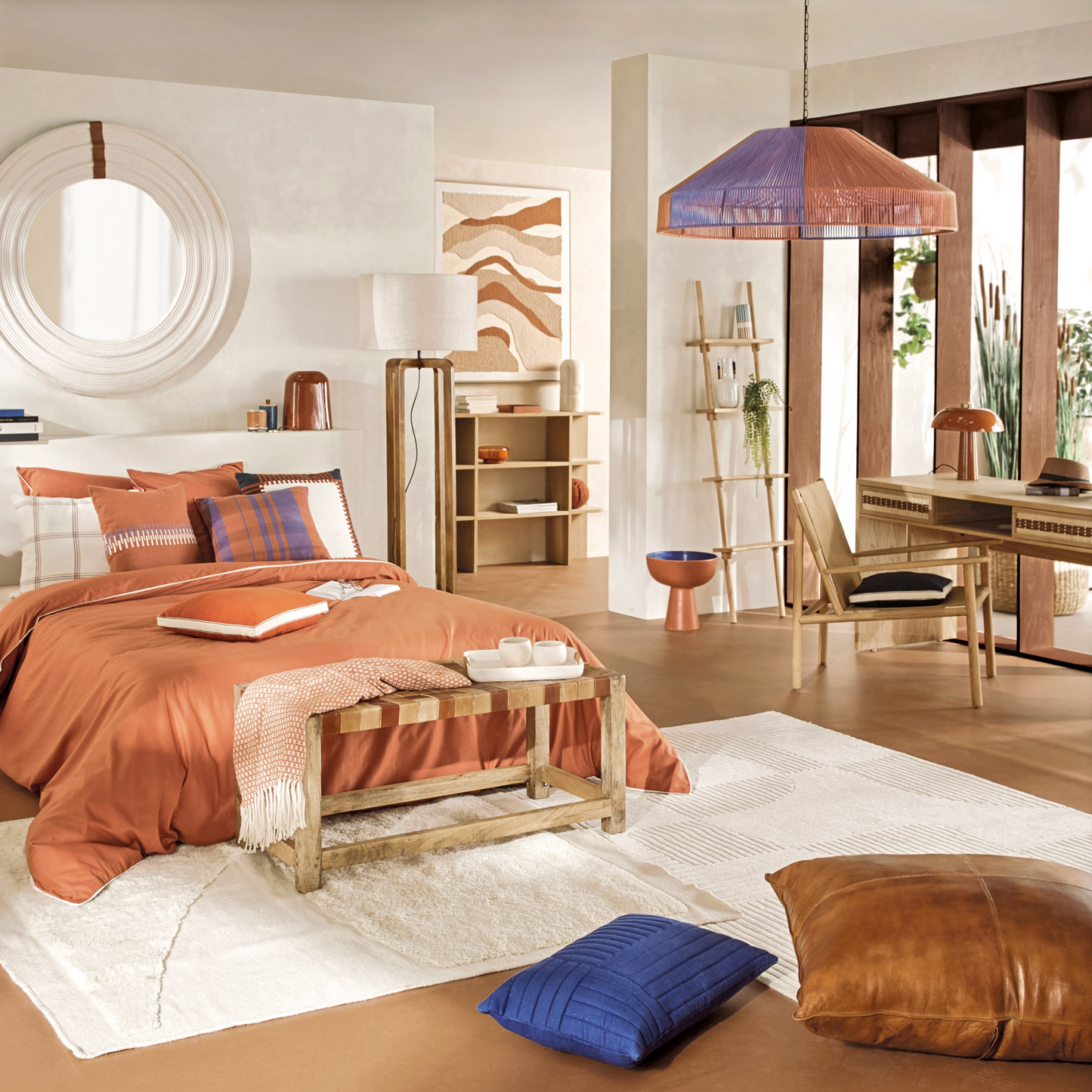 Bureau Japandi 2 tiroirs 1 niche en bambou tressé – Varuna