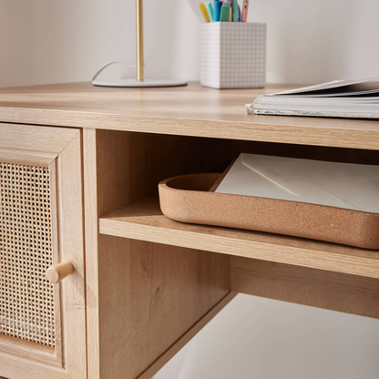 Bureau Japandi cannage et décor bois avec 2 portes – Boheme