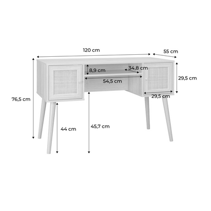 Bureau Japandi cannage et décor bois avec 2 portes – Boheme