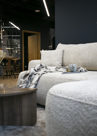 Canapé d'angle convertible Japandi 3 places en bouclette beige - OVO