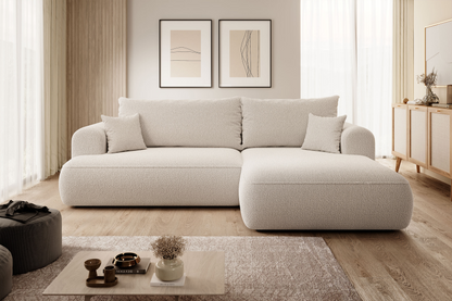 Canapé d'angle convertible Japandi 3 places en bouclette beige - OVO