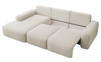 Canapé d'angle convertible 3 places en tissu chenille Japandi – Carnos