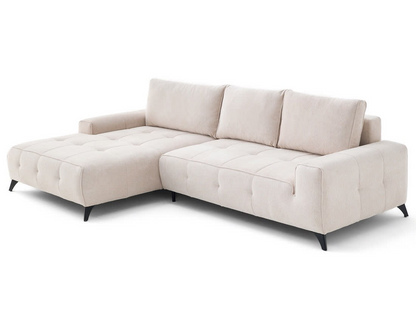 Canapé d'angle convertible Japandi 4 places en tissu texturé beige – Rimini
