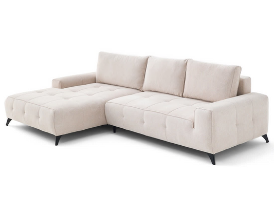 Canapé d'angle convertible Japandi 4 places en tissu texturé beige – Rimini