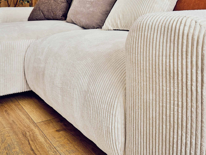 Canapé d'angle réversible 4 places en velours côtelé beige Japandi - Garance