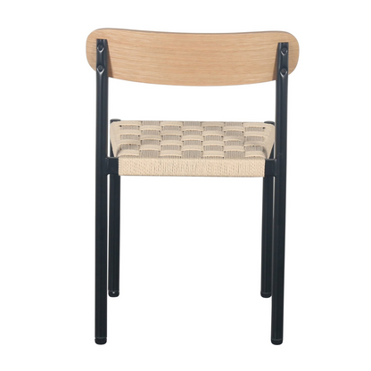 Chaise Japandi avec assise tressée épaisse aspect chêne / noir – Humalpa