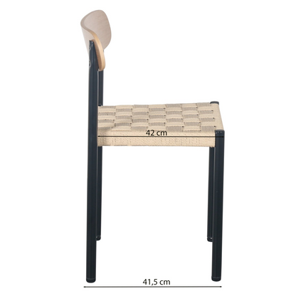 Chaise Japandi avec assise tressée épaisse aspect chêne / noir – Humalpa