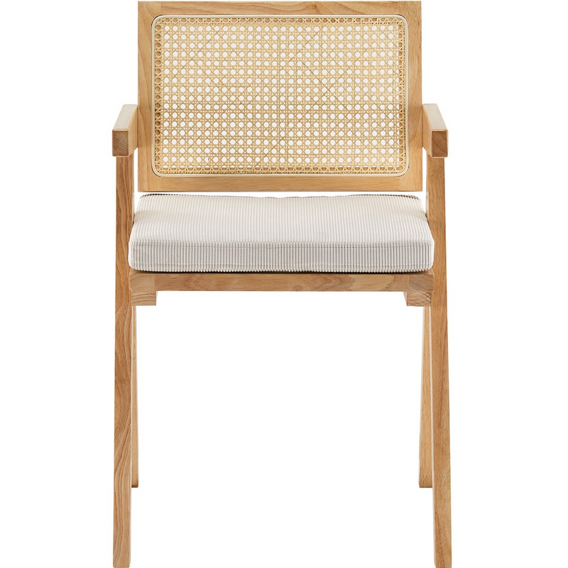 Chaise Japandi en bois massif, cannage et velours côtelé beige – Lina
