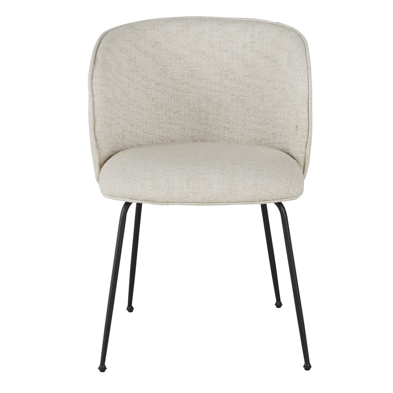 Chaise Japandi en polyester recyclé et lin beige pieds en acier - Kate