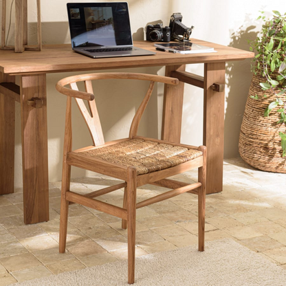 Chaise en bois de teck recyclé dossier arrondi Japandi – Alida