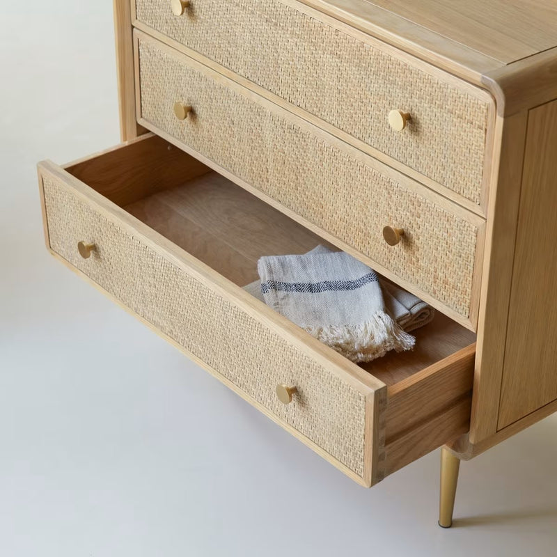 Commode Japandi chêne massif et cannage – Comé