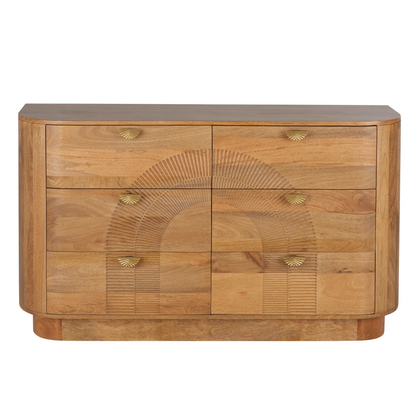 Commode Japandi double 6 tiroirs en bois de manguier et métal coloris laiton – Aureus