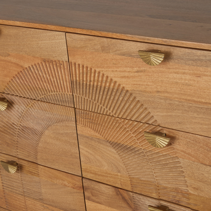 Commode Japandi double 6 tiroirs en bois de manguier et métal coloris laiton – Aureus