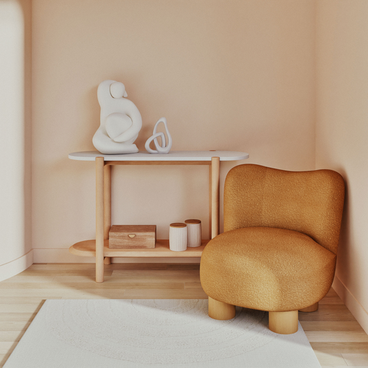 Console Japandi avec plateau en terrazzo blanc – Polari