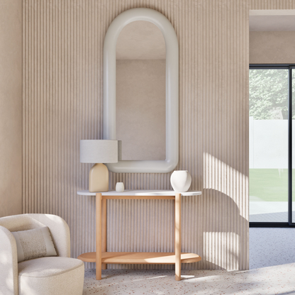 Console Japandi avec plateau en terrazzo blanc – Polari