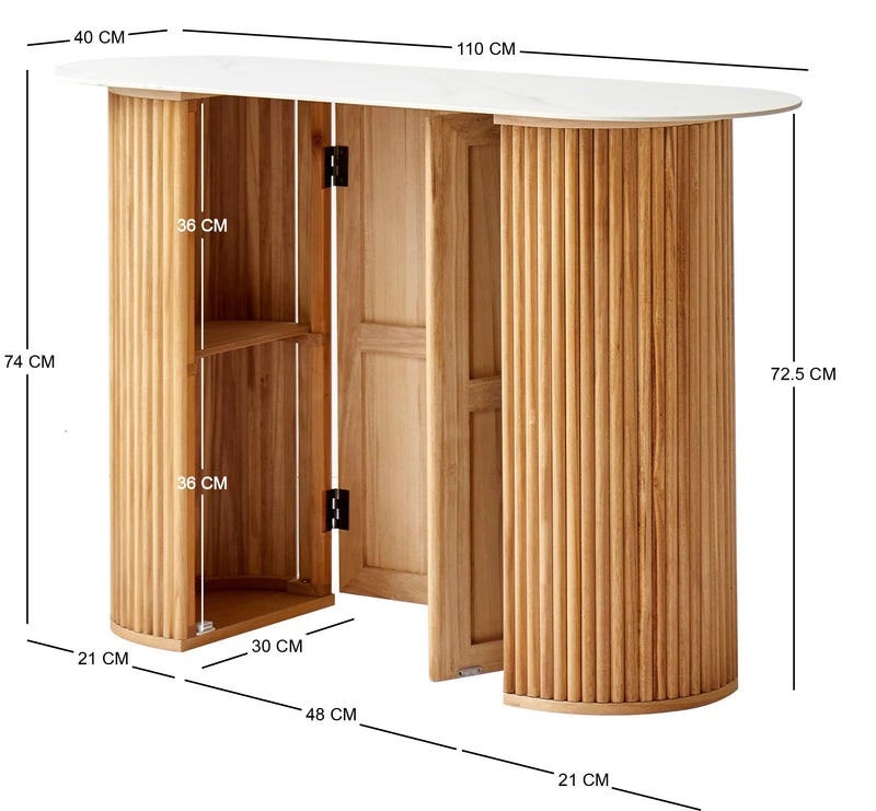 Console Japandi en bois avec plateau effet marbre