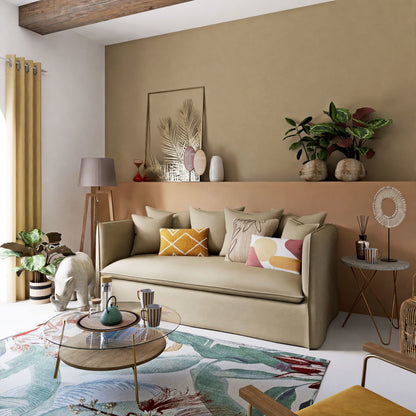 Coussin Japandi brodé écru, jaune et terracotta – ASILAH