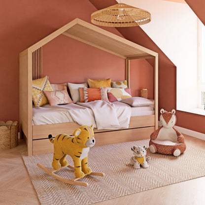Coussin Japandi brodé écru, jaune et terracotta – ASILAH