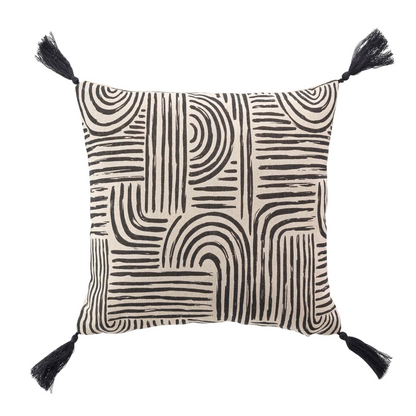 Coussin Déhoussable Japandi en Polycoton Écru et Noir 45x45 cm – Estero Douceur d'Intérieur