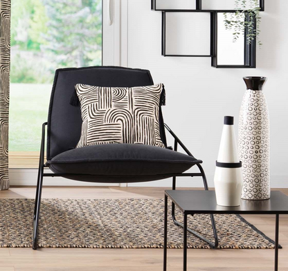 Coussin Déhoussable Japandi en Polycoton Écru et Noir 45x45 cm – Estero Douceur d'Intérieur