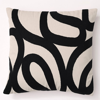 Coussin Japandi coton motif abstrait noir – Spiro