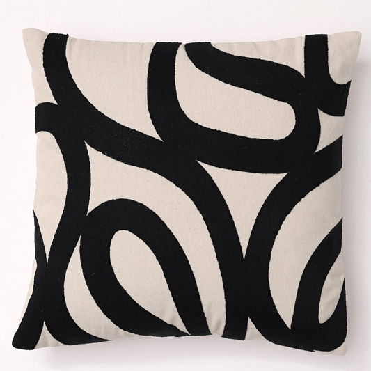 Coussin Japandi coton motif abstrait noir – Spiro