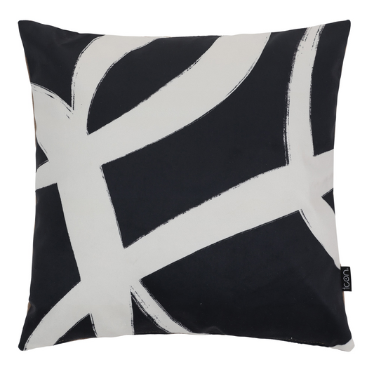 Coussin en velours à imprimé ligne monochrome Japandi – Icon