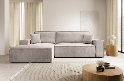 Canapé d'angle convertible Japandi 3 places en velours côtelé beige – FARESE