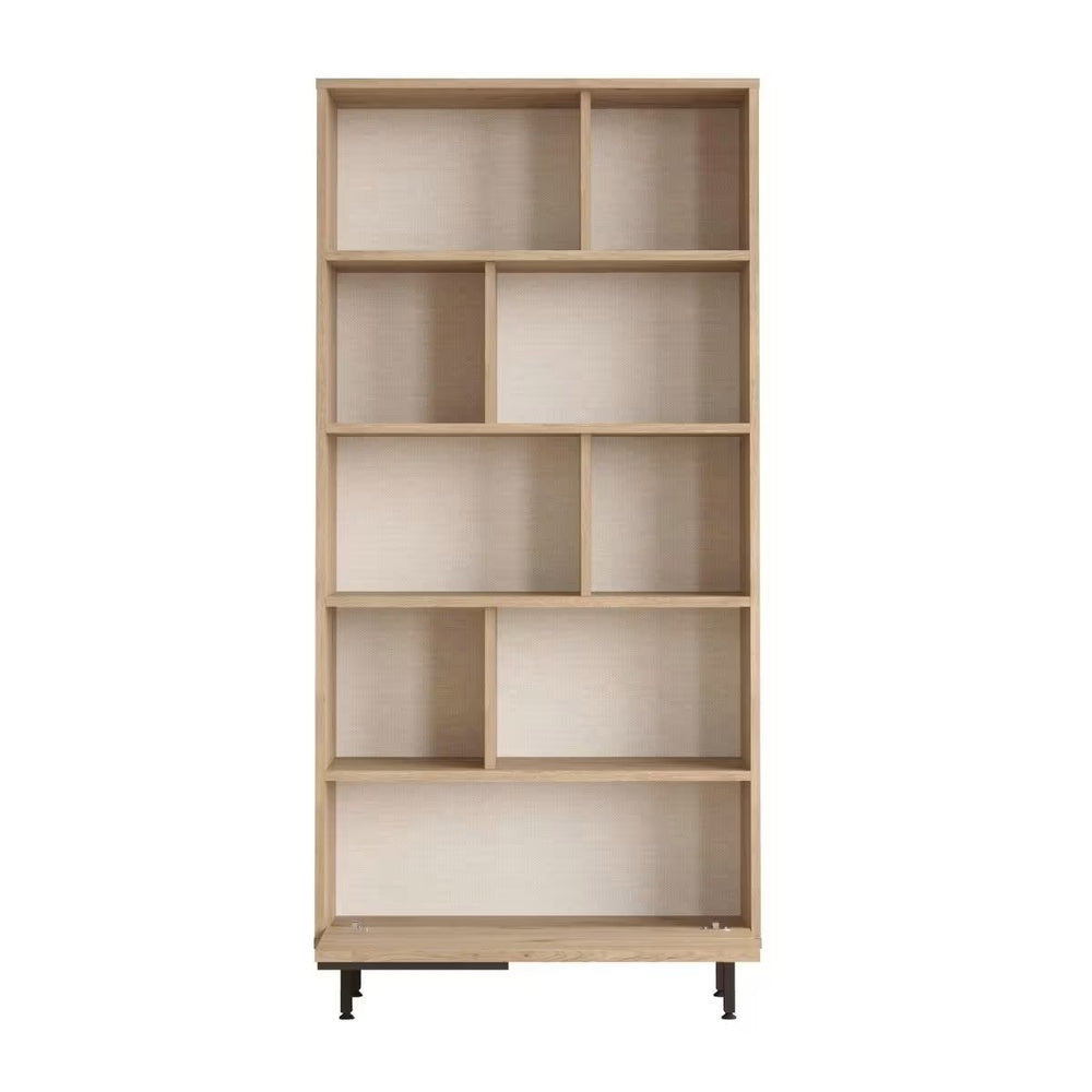 Étagère Japandi 9 tablettes et 1 porte décor chêne et impression rotin – On4 Su