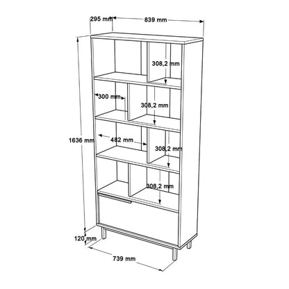 Étagère Japandi 9 tablettes et 1 porte décor chêne et impression rotin – On4 Su
