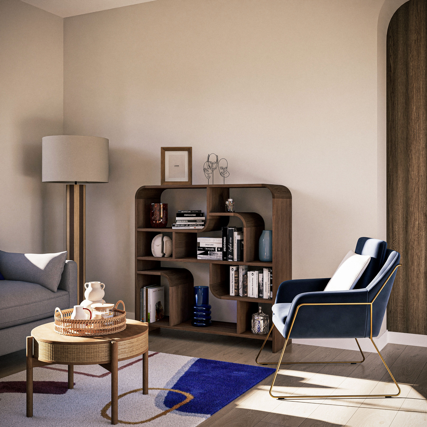 Étagère Japandi vintage en bois d'acacia massif – Sacramento