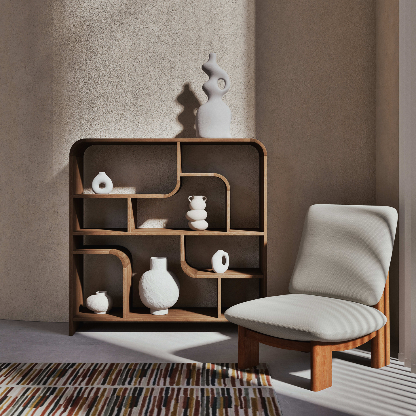 Étagère Japandi vintage en bois d'acacia massif – Sacramento