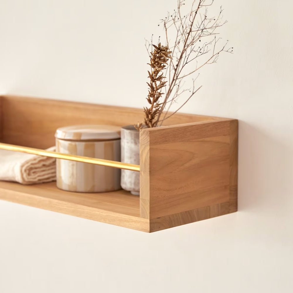 Étagère Japandi de salle de bain en teck massif 60 cm – Sasha