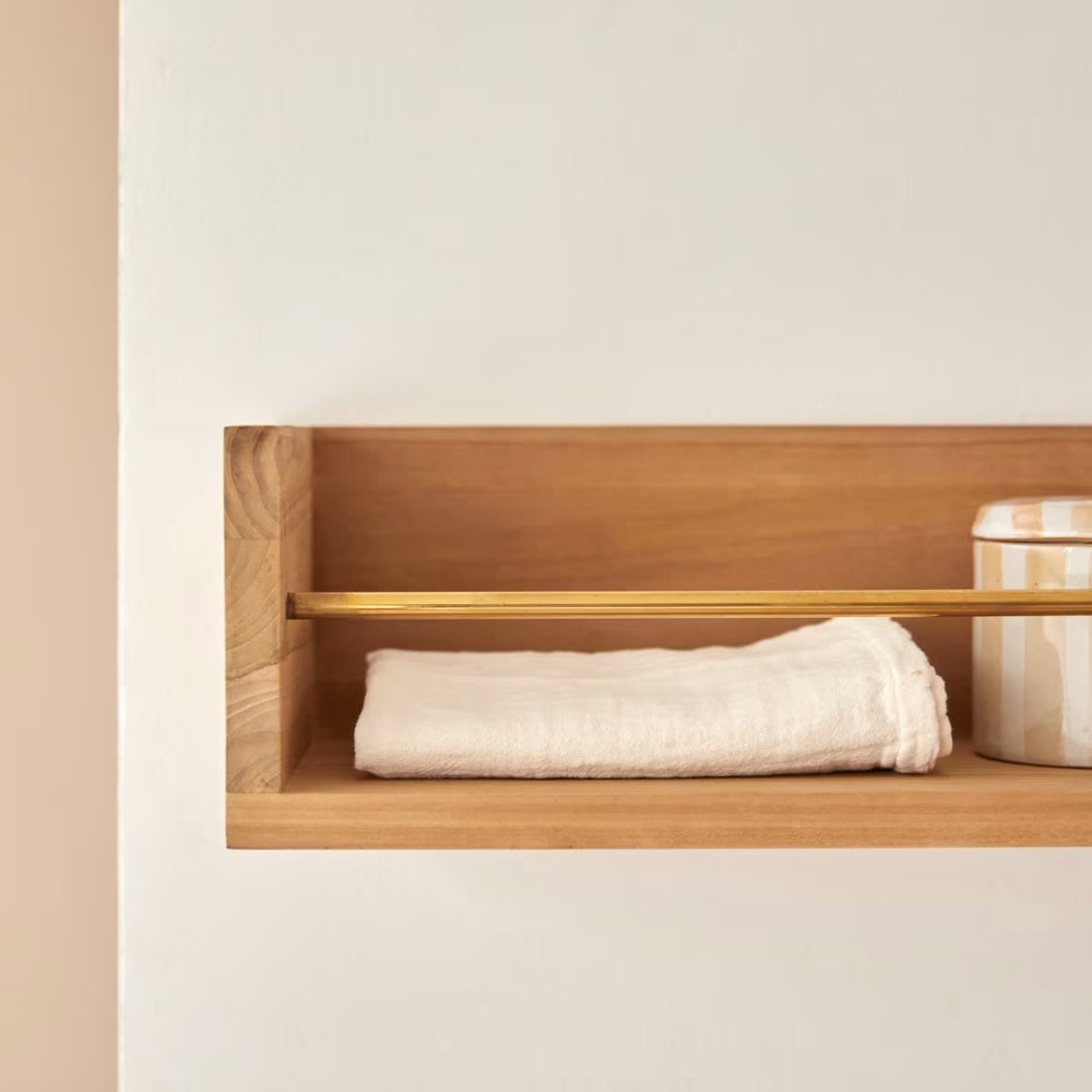 Étagère Japandi de salle de bain en teck massif 60 cm – Sasha