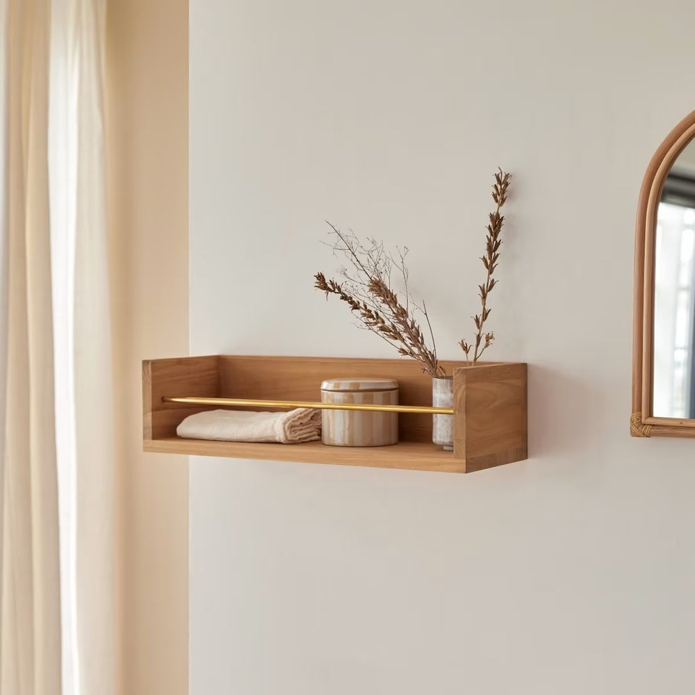 Étagère Japandi de salle de bain en teck massif 60 cm – Sasha
