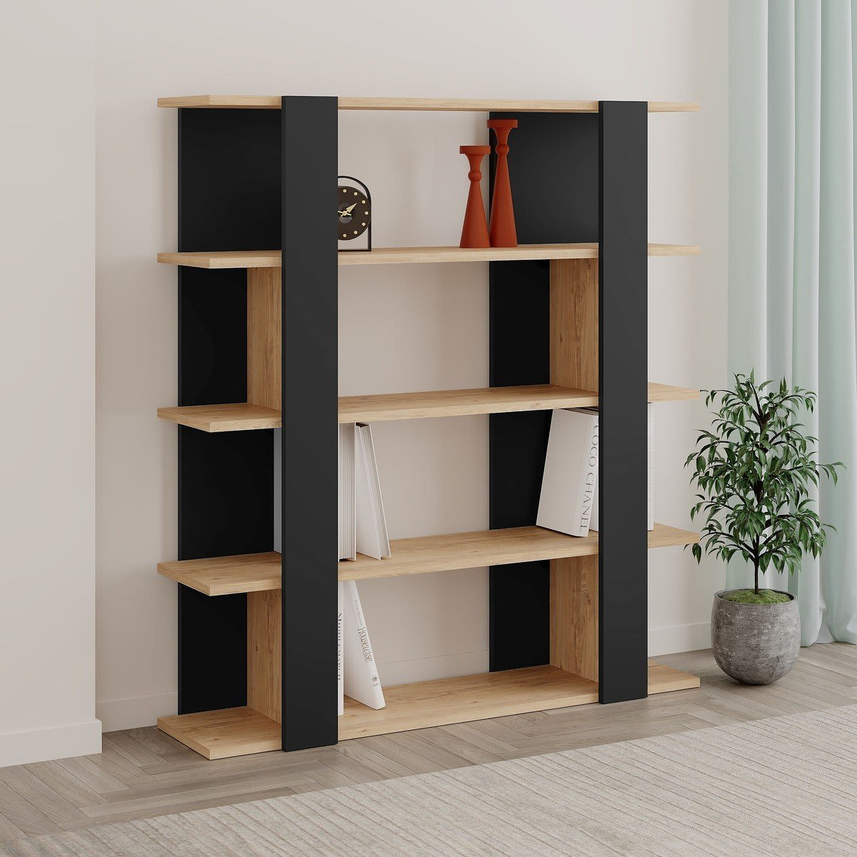 Étagère Japandi en bois et métal H122 cm – Naila