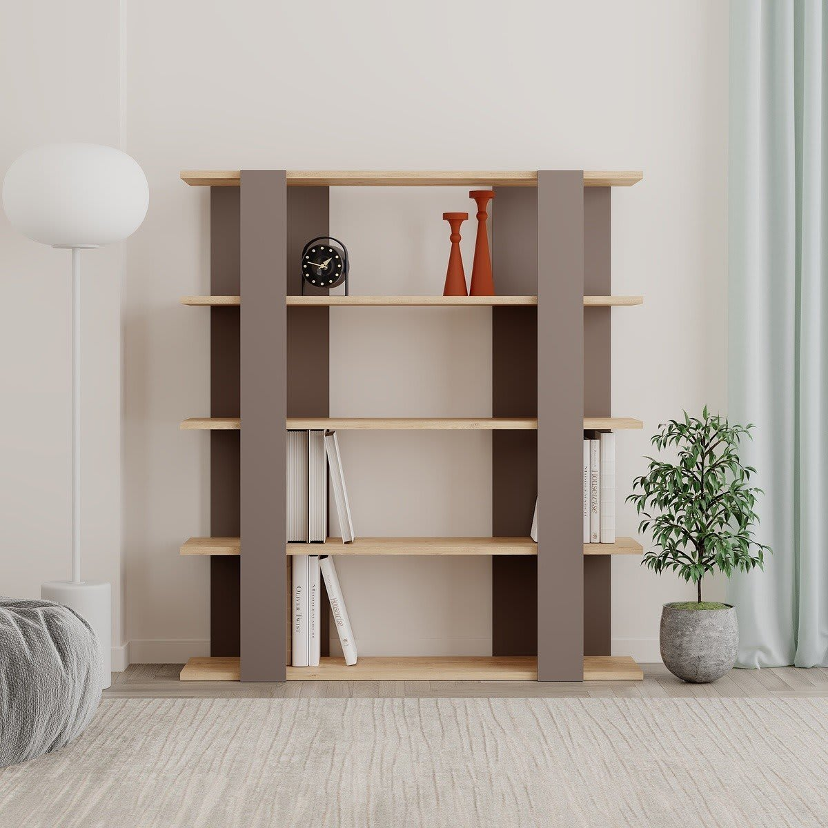 Étagère Japandi en bois et métal H122 cm – Naila