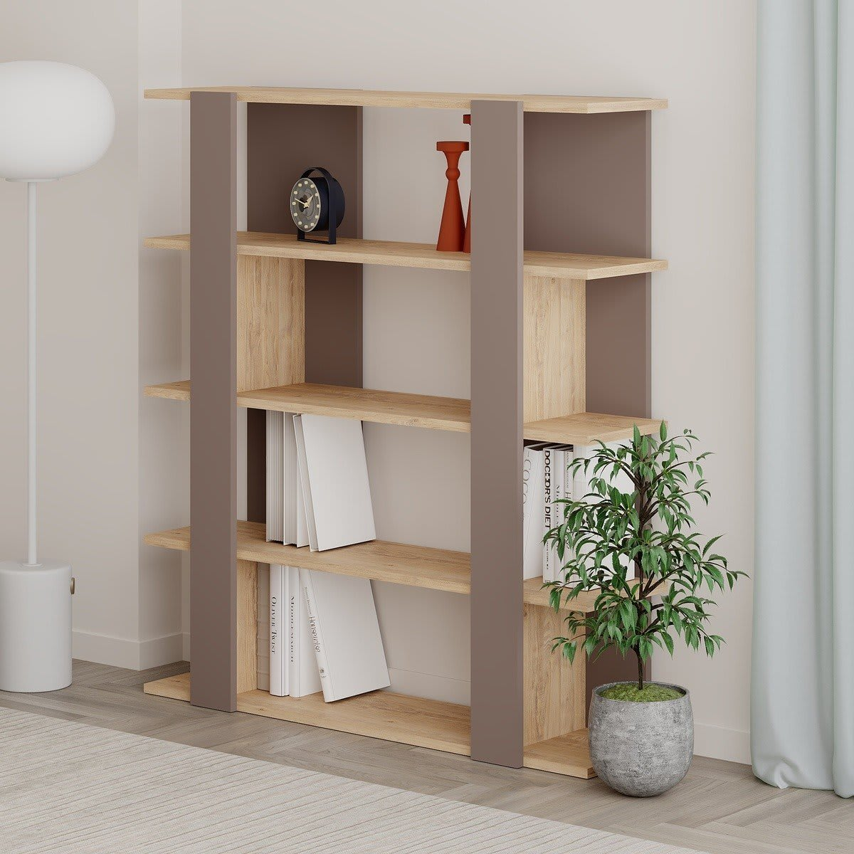 Étagère Japandi en bois et métal H122 cm – Naila