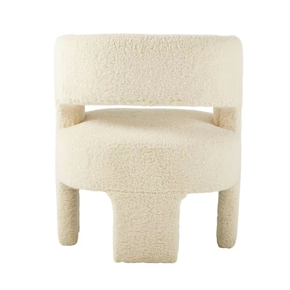 Fauteuil Japandi tripode en bouclette blanche – Sheep