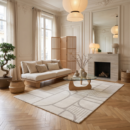 Tapis Japandi Géométrique Blanc 160x230 – Snowy