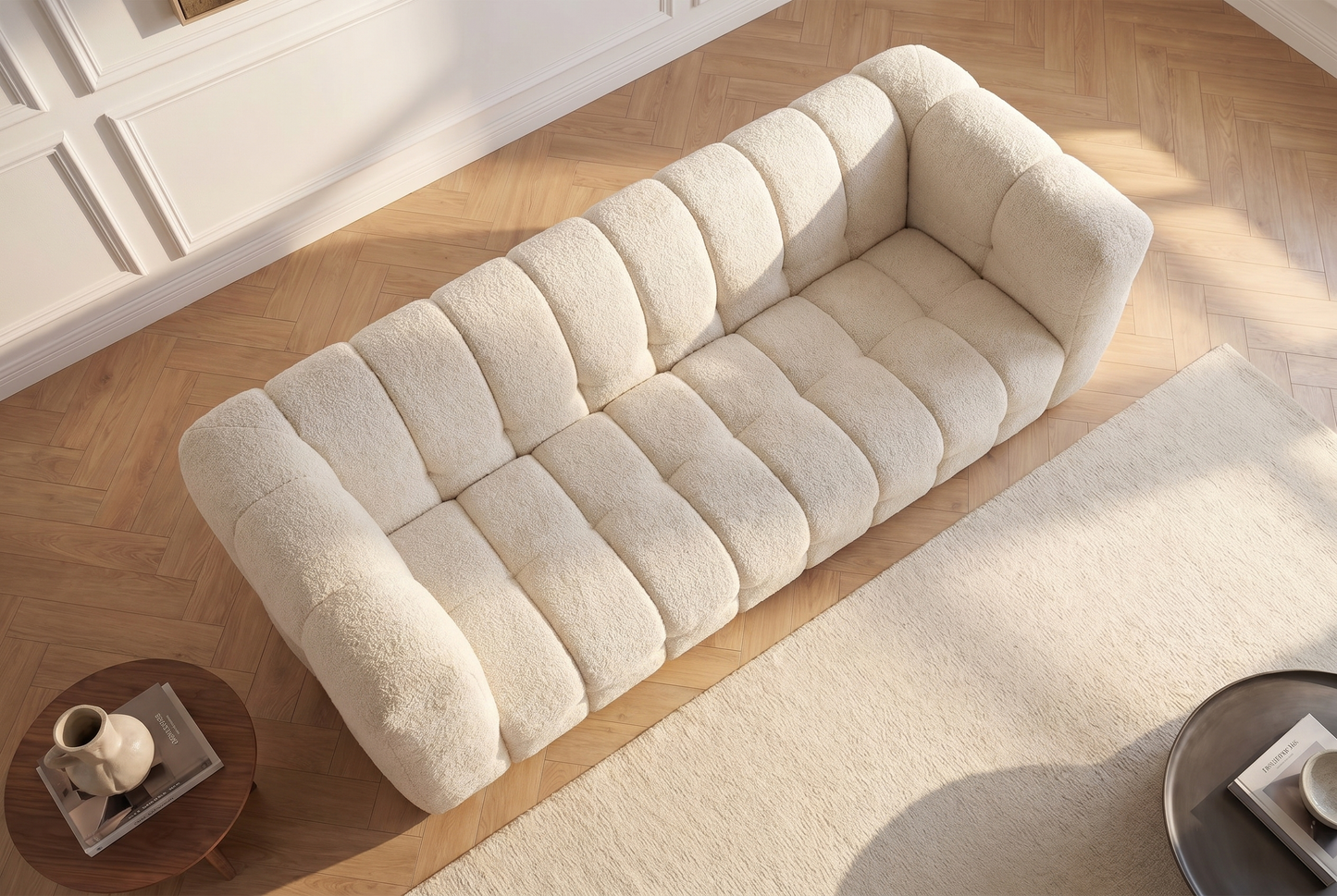 Canapé Japandi Nuage Bouclette Beige 3 Places - Lerici